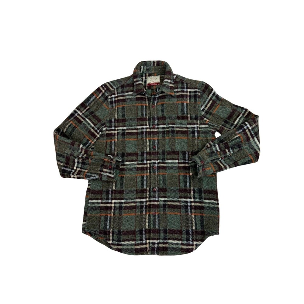 Portuguese Flannel Virgo Checked Brushed Wool Overshirt in Brown $230 Size Med